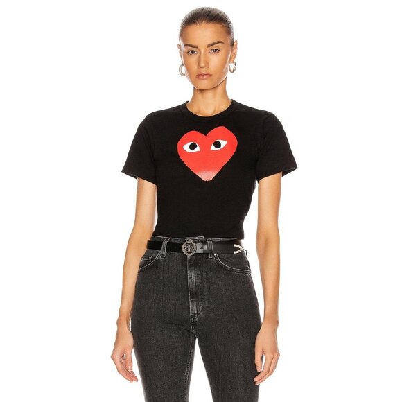 COMME DES GARCONS PLAY Womens Cotton Tee With Red Emblem in Black XSmall - Picture 4 of 14